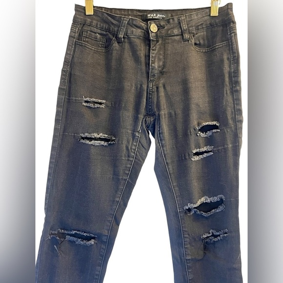 Sale Wax Jean Los Angeles Jeans Distressed Jeans Black Size 7 - Picture 6 of 13
